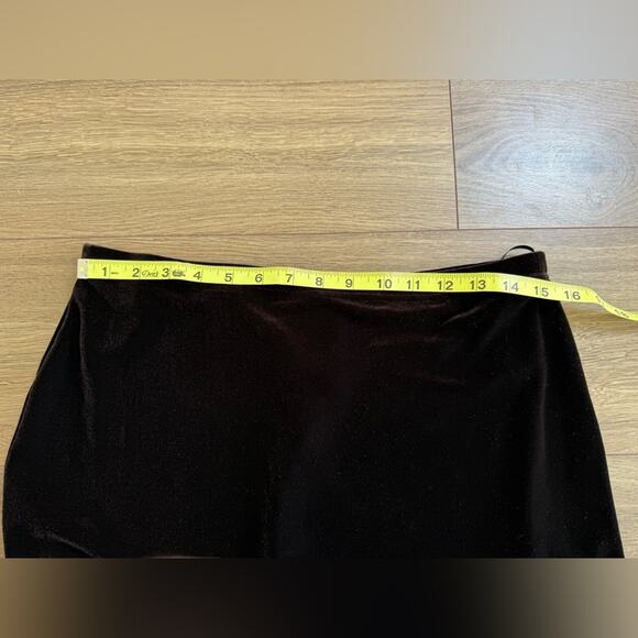 Vintage Tadashi Chocolate Brown Velvet Midi Skirt with Side Slit Size Large - Picture 7 of 9